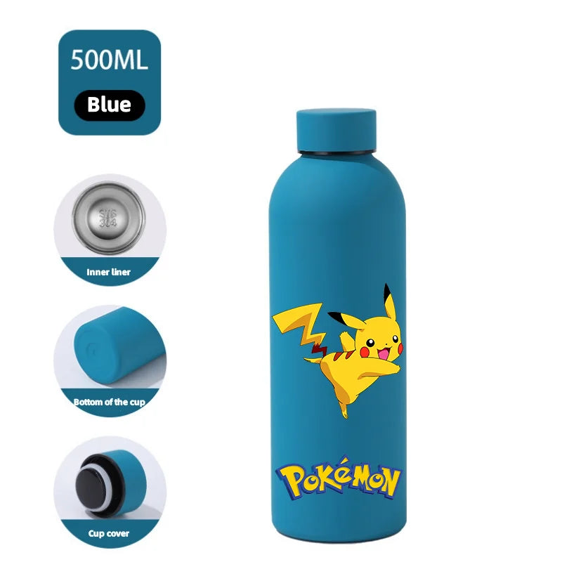 Pokemon 500ML Pikachu Portable Kids Thermos Mug with Straw Stainless Steel Cartoon Vacuum Flasks Cute Thermal Water Bottle