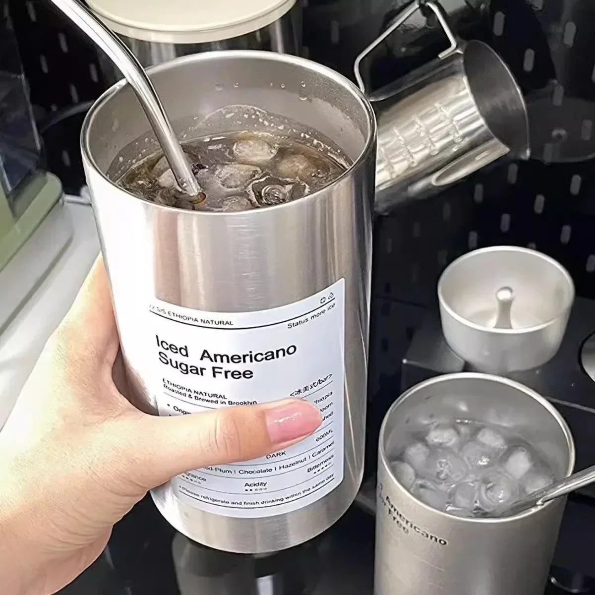 600ml Thermos Cup Portable 304 Stainless Steel Coffee Mug Thermal Leak-proof Water Bottle with Straw Insulated Bottle Drinkware