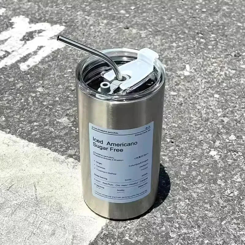 600ml Thermos Cup Portable 304 Stainless Steel Coffee Mug Thermal Leak-proof Water Bottle with Straw Insulated Bottle Drinkware