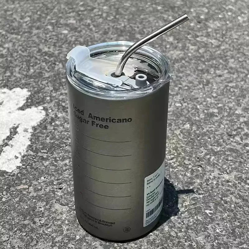600ml Thermos Cup Portable 304 Stainless Steel Coffee Mug Thermal Leak-proof Water Bottle with Straw Insulated Bottle Drinkware