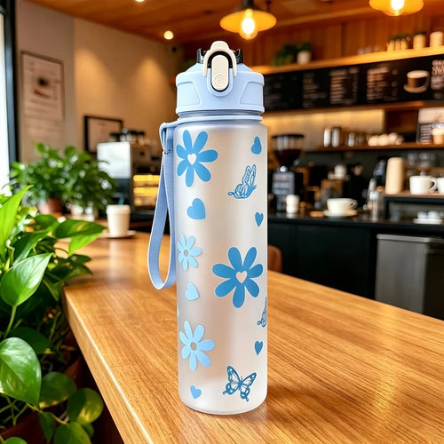 800ml/27oz Large Capacity Sports Water Bottle Leak Proof Plastic Drinking Cup With Time Scale Suitable For Travel Fitness Sports