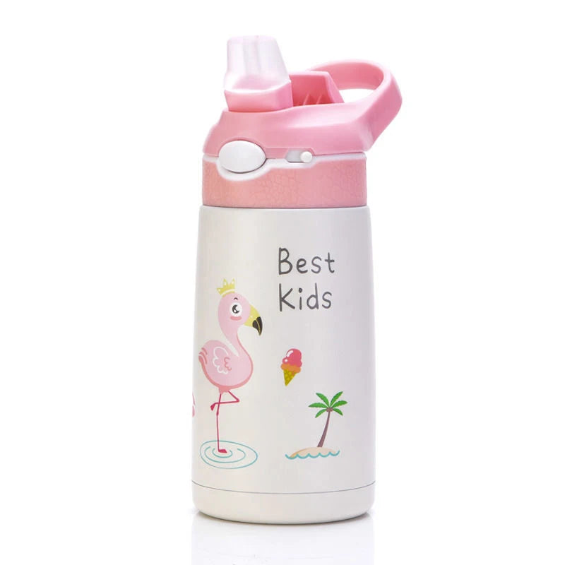 400ML Kids Water Bottle Cartoon Animal Children's Cup With Straw Stainless Steel Vacuum Flacks Thermos Bottle Thermal Mug Cups