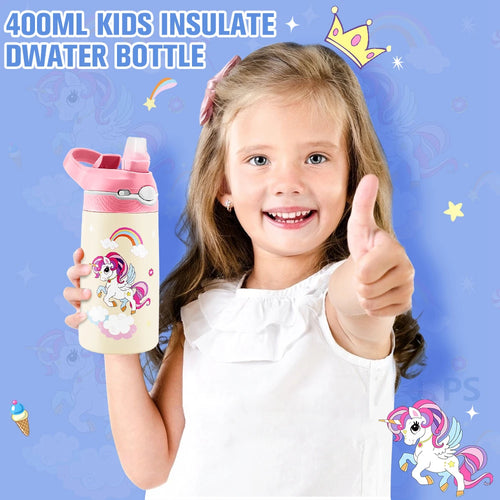 400ML Kids Water Bottle Cartoon Animal Children's Cup With Straw Stainless Steel Vacuum Flacks Thermos Bottle Thermal Mug Cups