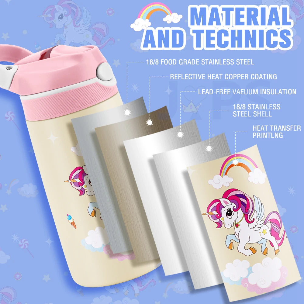 400ML Kids Water Bottle Cartoon Animal Children's Cup With Straw Stainless Steel Vacuum Flacks Thermos Bottle Thermal Mug Cups