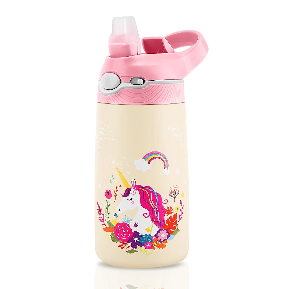 400ML Kids Water Bottle Cartoon Animal Children's Cup With Straw Stainless Steel Vacuum Flacks Thermos Bottle Thermal Mug Cups