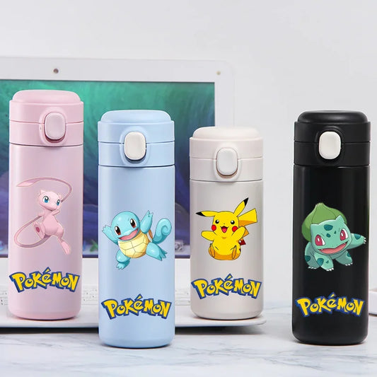 Pokemon 420ML Thermos Water Bottle Anime Portable Children Cute Pikachu 304 Stainless Steel Cartoon Outdoor Sport Water Mug Gift