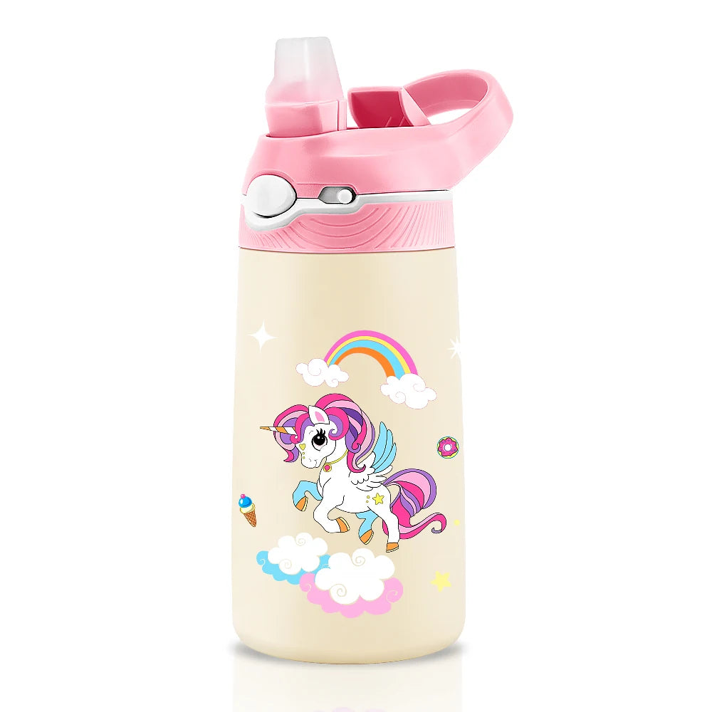 400ML Kids Water Bottle Cartoon Animal Children's Cup With Straw Stainless Steel Vacuum Flacks Thermos Bottle Thermal Mug Cups